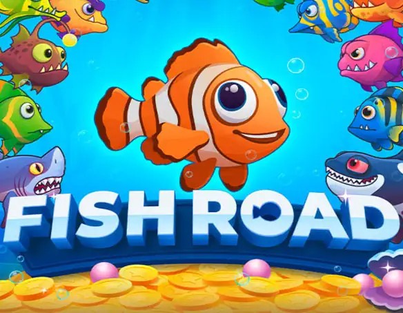 Fish Road slot logo by InOut at Slimking Casino